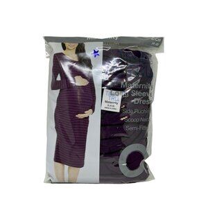 Time and Tru Maternity LS Dress Small (4-6) Purple Black Stripes Semi-Fitted New